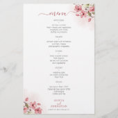 Budget roze bloemen bruiloftsmenu flyer (Voorkant)