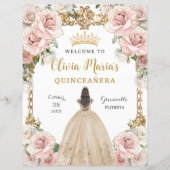 Budget Roze Bloemen Champagne Gown Quinceañera Tek (Voorkant)
