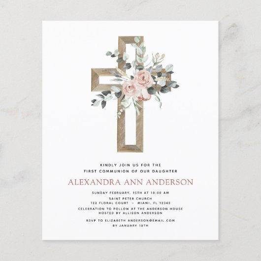 Budget Roze Bloemen Eerste Heilige Communie (Voorkant)