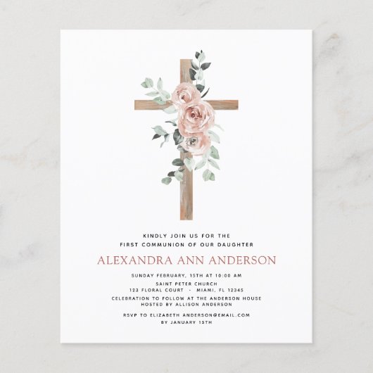 Budget Roze Bloemen Eerste Heilige Communie (Voorkant)