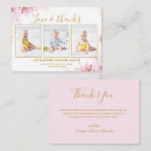 Budget roze bloemen Foto Baby Hartelijk dank Notitiekaartje (Voorkant / Achterkant)