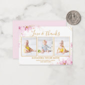 Budget roze bloemen Foto Baby Hartelijk dank Notitiekaartje (Voorkant / Achterkant in situ)