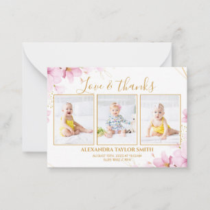Budget roze bloemen Foto Baby Hartelijk dank Notitiekaartje