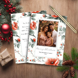 Budget Roze  Bloemen Foto Kerst Kaart