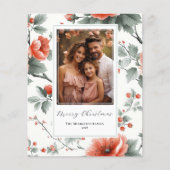 Budget Roze Bloemen Foto Kerst Kaart (Voorkant)