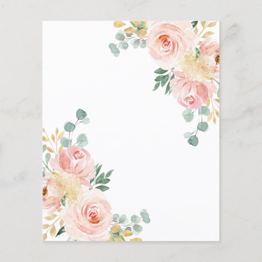 Budget roze bloemen & Gold First Birthday Uitnodig (Achterkant)