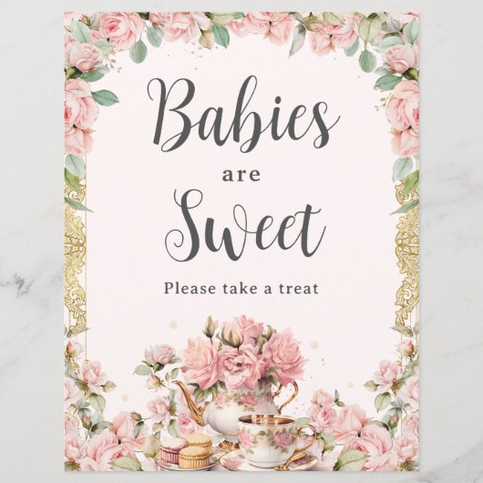 Budget Roze Bloemen High Tea Baby's zijn Sweet Sig (Voorkant)