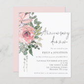 Budget Roze Bloemen Jubileum Eetkamer Uitnodiging (Voorkant / Achterkant)