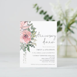 Budget Roze Bloemen Jubileum Eetkamer Uitnodiging
