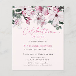 Budget Roze Bloemen Memorial Viering van het leven Flyer