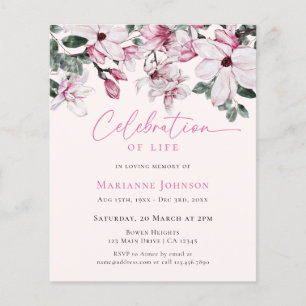 Budget Roze Bloemen Memorial Viering van het leven Flyer