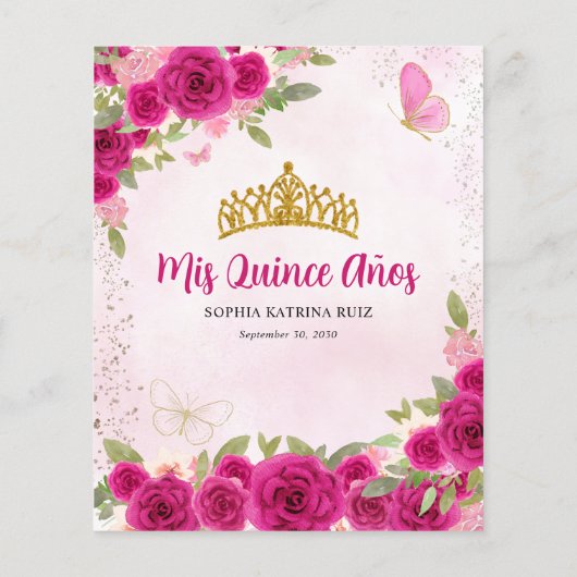 Budget Roze Bloemen Prinses Quinceañera Dank u (Achterkant)