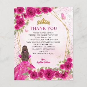Budget Roze Bloemen Prinses Quinceañera Dank u