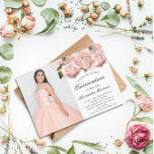 Budget Roze Bloemen Quinceanera Foto uitnodiging Flyer