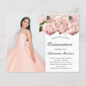 Budget Roze Bloemen Quinceanera Foto uitnodiging Flyer (Voorkant)