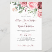 Budget roze bloemen waterverf huwelijksuitnodiging flyer (Voorkant)