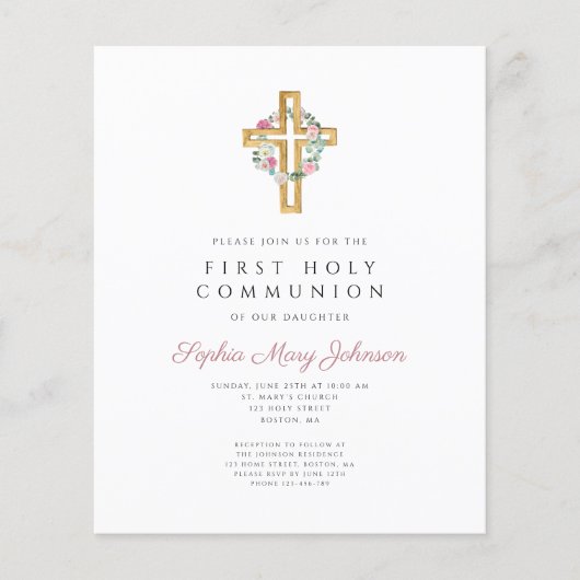 Budget Roze Bloemenkrans Kruis Eerste Communie (Voorkant)