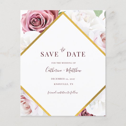 Budget Roze Bloemige Geometrische Save The Date (Voorkant)