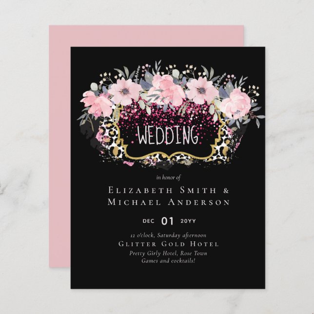 Budget Roze Bloemige Moderne Meisjesachtige Bruids (Voorkant / Achterkant)