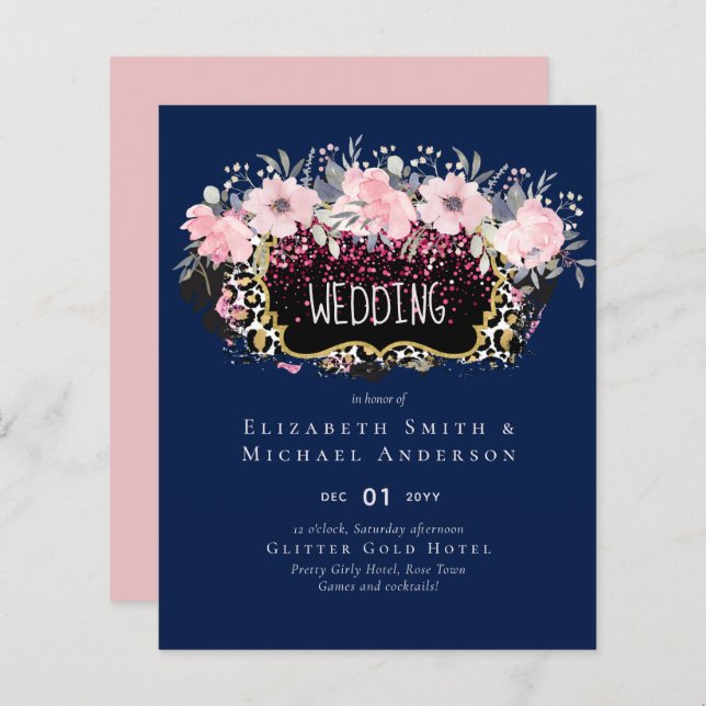 Budget Roze Bloemige Moderne Meisjesachtige Bruids (Voorkant / Achterkant)