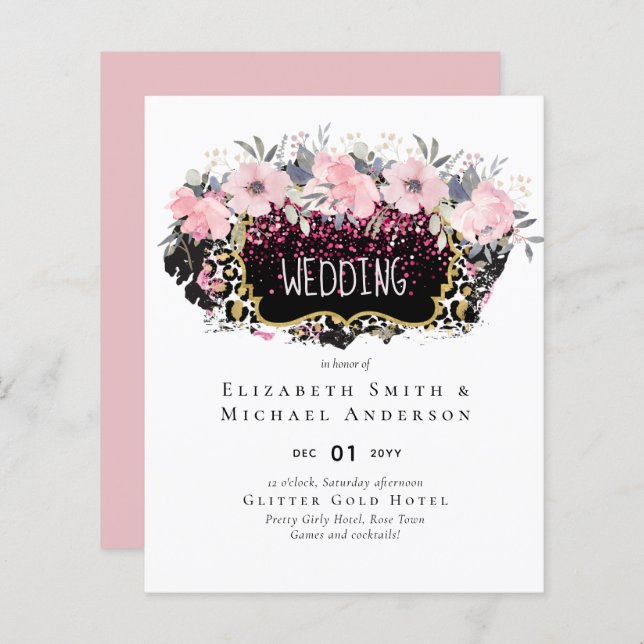 Budget Roze Bloemige Moderne Meisjesachtige Bruids (Voorkant / Achterkant)