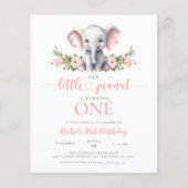 Budget Roze Bloemige Olifant Meisje 1e Verjaardag (Voorkant)
