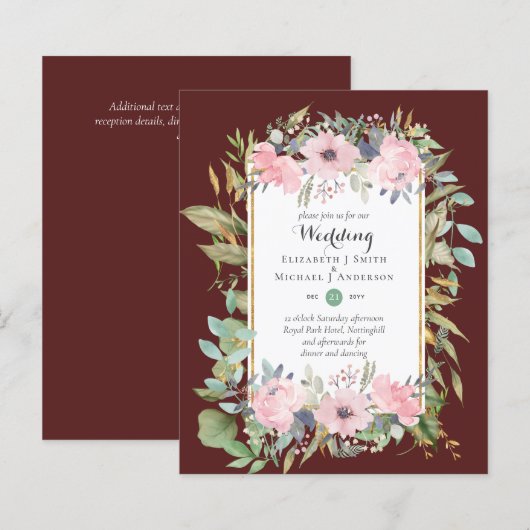BUDGET Roze Bloemige Trouwuitnodigingen (Voorkant / Achterkant)