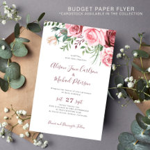Budget roze bloemige watercolor trouwuitnodiging