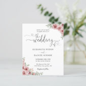 Budget Roze Bloemrijke Script Foto Huwelijksuitnod (Staand voorkant)