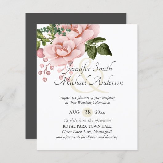 Budget Roze Blush Bloemen Bruiloft Ampersand (Voorkant / Achterkant)