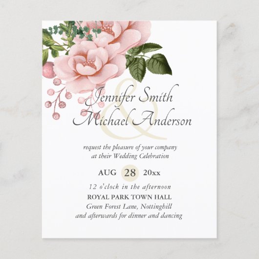 Budget Roze Blush Bloemen Bruiloft Ampersand (Voorkant)