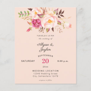 Budget Roze Blush Bloemig Perzik Roze Trouwflyer Flyer