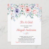 Budget Roze Blush Floral Baby shower Uitnodiging (Voorkant / Achterkant)