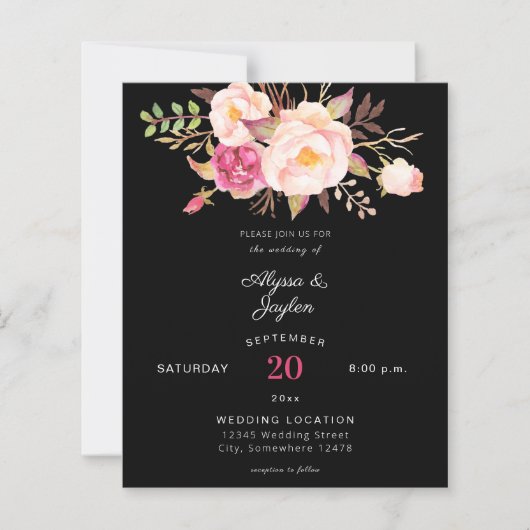 Budget Roze Blush Floral Black Wedding (Voorkant)