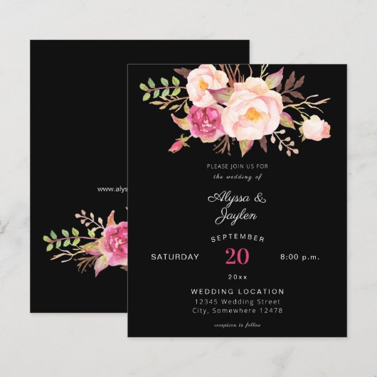 Budget Roze Blush Floral Black Wedding (Voorkant / Achterkant)