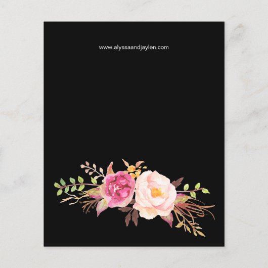 Budget Roze Blush Floral Black Wedding Flyer (Achterkant)