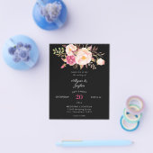 Budget Roze Blush Floral Black Wedding Flyer (Enkel)