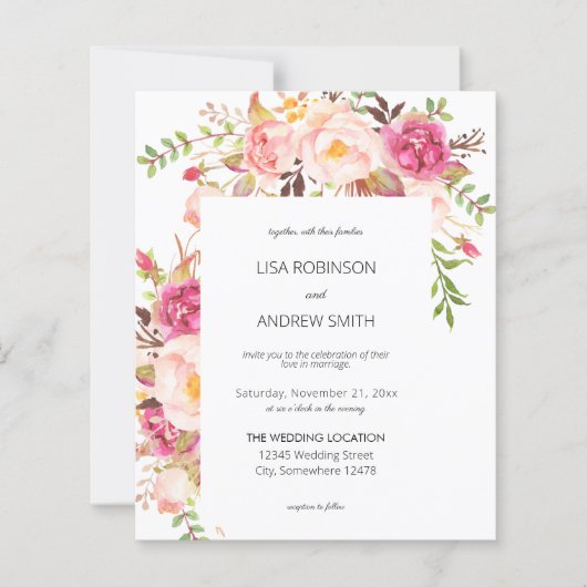 Budget Roze Blush Floral White 2 Weddenschap (Voorkant)