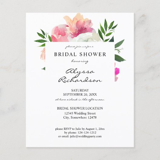Budget Roze Blush White Floral 1C Vrijgezellenfees Flyer (Voorkant)