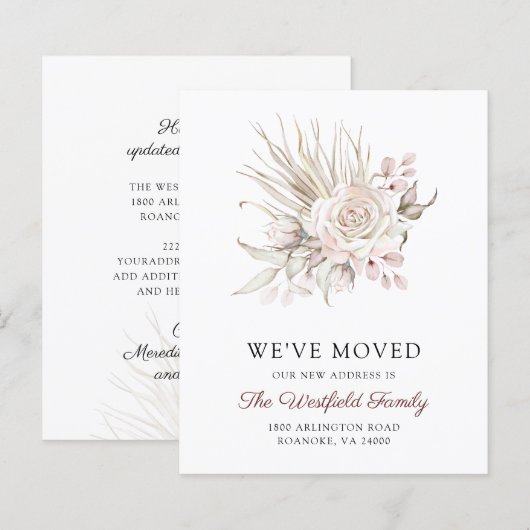 Budget Roze Boho Rozen Nieuw Adres Kaart (Voorkant / Achterkant)