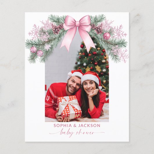 Budget Roze Bow Christmas Santa Baby shower Uitnod (Achterkant)