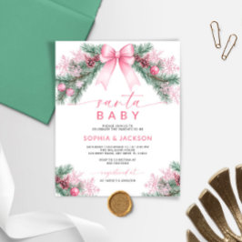 Budget Roze Bow Christmas Santa Baby shower Uitnod