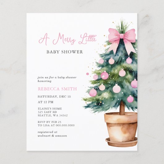 Budget Roze Bow Kerst Vrolijk Klein Baby shower (Voorkant)