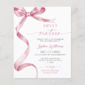 Budget Roze Bow Sweet 16 Verjaardag Uitnodiging (Voorkant)