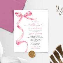 Budget Roze Bow Sweet Girl Baby shower Uitnodiging