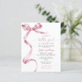 Budget Roze Bow Sweet Girl Baby shower Uitnodiging (Staand voorkant)