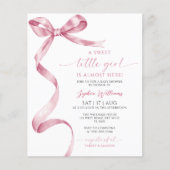 Budget Roze Bow Sweet Girl Baby shower Uitnodiging (Voorkant)