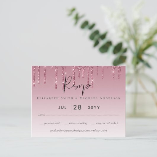 BUDGET roze bruidbruinbruidend RSVP Briefkaart (Staand voorkant)