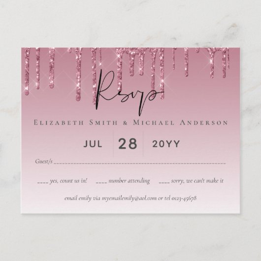 BUDGET roze bruidbruinbruidend RSVP Briefkaart (Voorkant)