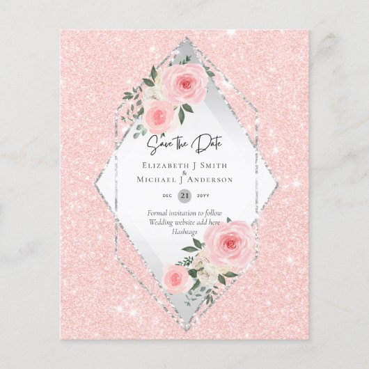 BUDGET Roze Bruidsroos All-in-1 Trouw Datumkaart (Voorkant)